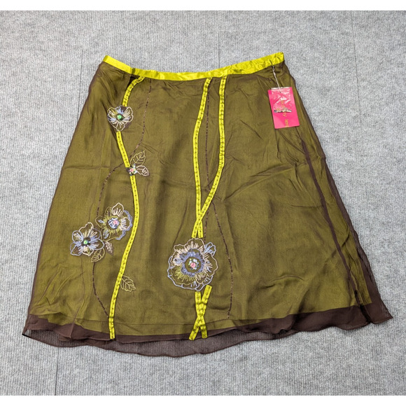 Vintage Sunny Leigh Skirt Womens 12 Silk Layered Y2K Floral Preppy Sheer Fairy - Picture 1 of 7